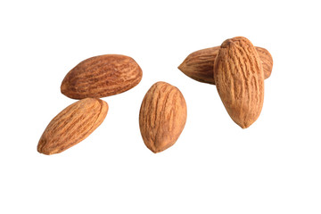 Peeled almonds isolated on white background