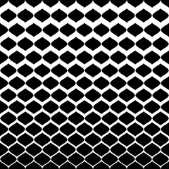 Halftone seamless pattern, monochrome mesh texture with gradually thickness. Rhombuses background.
