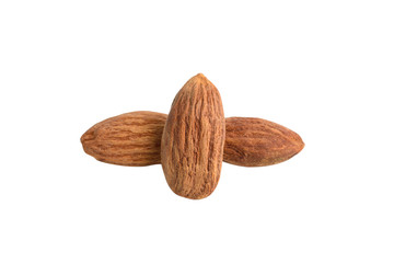 Peeled almonds isolated on white background