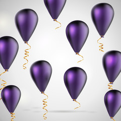 purple flying realistic glossy balloons with gold thread. Decoration element for holiday event 