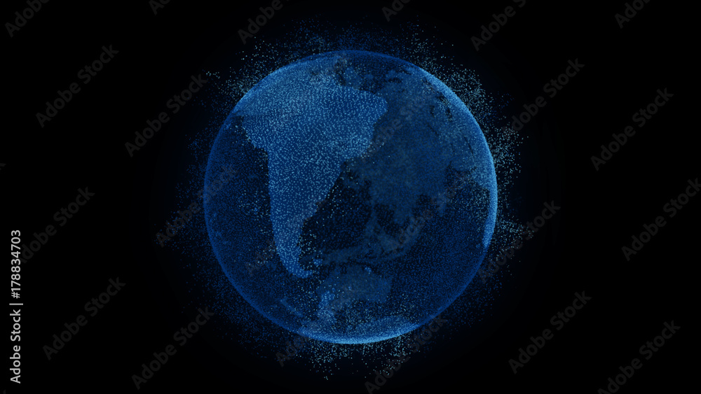 Wall mural digital earth, connection network rotation of planet world map background
