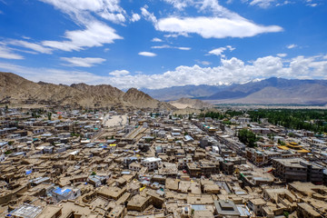 Landscape of Leh city and mountain around, Leh district, Ladakh, in the north Indian state of Jammu and Kashmir.	