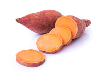 Sweet potato with slices on white background, raw food © mraoraor