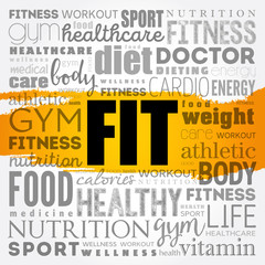 FIT word cloud collage, health concept background
