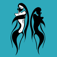 Eastern woman Silhouette. Hand drawn Vector Illustration