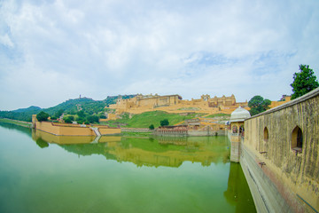 Maota Lake and Amber Fort in Jaipur, Rajasthan, India