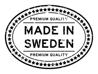 Fototapeta na wymiar Grunge black premium quality made in Sweden oval rubber seal stamp on white background