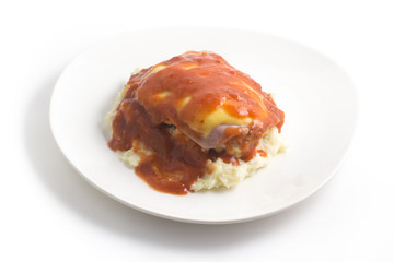 Chicken Fillet with rice and Mushed Potatoes. Parmegiana Fillet