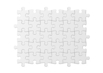 White jigsaw puzzle. Blank simple background.