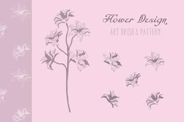 Flower Design. Art Brush and Pattern. Vector Illustration