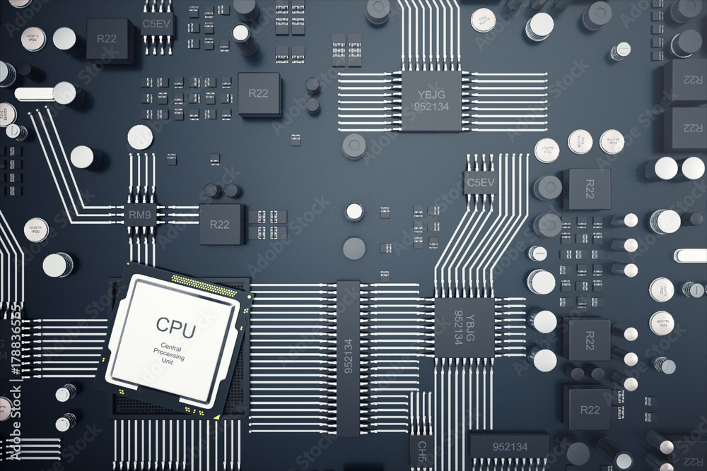 Poster 3d rendering central computer processors cpu concept. electronic engineer of computer technology. co