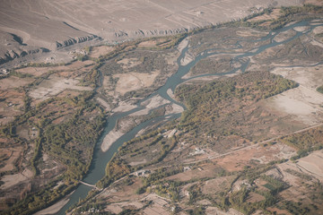 Fototapeta na wymiar Top view image of Ladakh city and Indus river