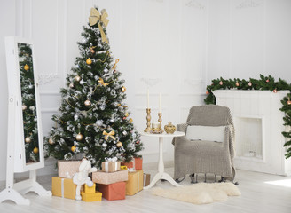 Beautiful holdiay decorated room with Christmas tree