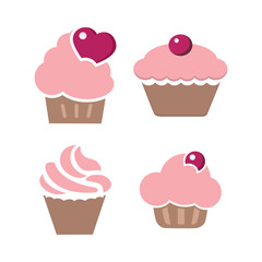 Vector set of four different cute cupcakes