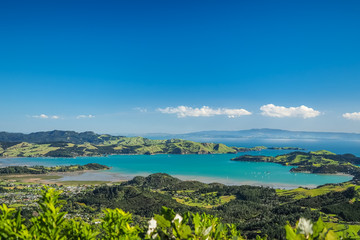 Aerial view of Coromandel Town and Mcgregory Bay from the Tokatea Lookout. (North Island, NZ)