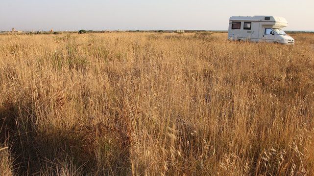 Camping car. Mobile home in the nature