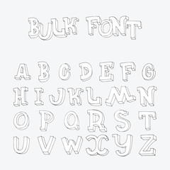 Hand drawn font letters sequence from A to Z in doodle 3d style. Imperfect characters, good for lettering and titles writing
