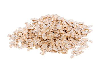 Oat flakes pile on white background