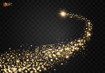 Cosmic glittering wave. Gold glittering stars dust trail sparkling particles on transparent background. Space comet tail. EPS 10 vector © poppystyle