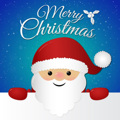 Santa Claus on blue background with snowflakes and wishes. Vector