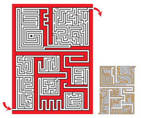 Intricate maze game sketch with a solution. Coloring page. 