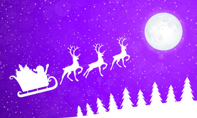 Silhouette of Santa Claus and his sledge with reindeers. Vector