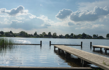 Pontoon and lake in Zwartsluis, in the Weerribben-Wieden National Park, near Giethoorn,  Netherlands