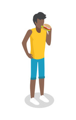 Fototapeta na wymiar Man Eating Hamburger Vector Isometric Icon