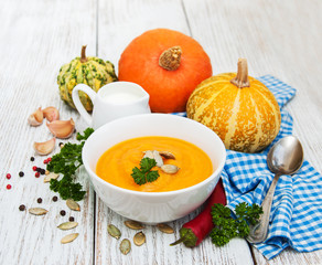 Pumpkin soup with fresh pumpkins