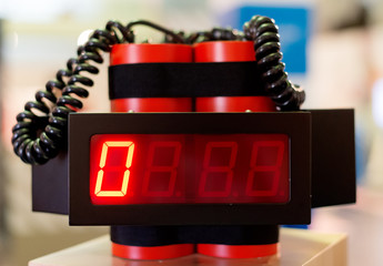 Red bomb with clock counter timer.