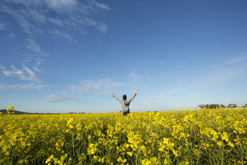Person Standing in Canola Field