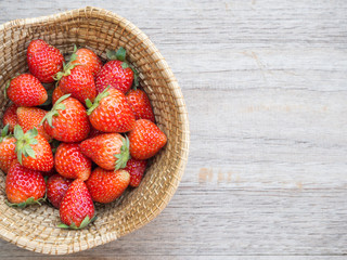 Fresh strawberry in basket. Top view.