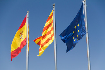 Spain, Catalonia and European Union flags