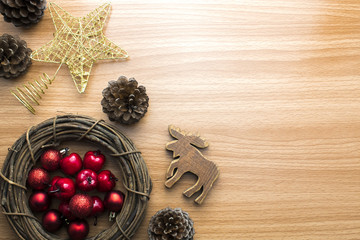 vintage decoration prop of merry xmas on wood ground