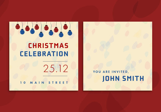 Christmas Celebration Invitation Card with Blue and Red Bulbs
