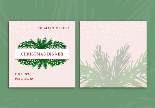 Christmas Dinner Invitation Card with Palm Tree Illustration