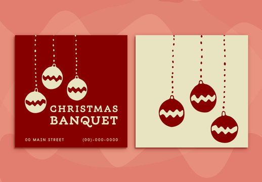 Christmas Banquet Invitation Card with Decorative Bulbs