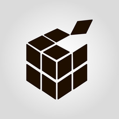 3D (three D) cube isolated flat vector icon