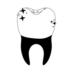 tooth with dental crown and root in black silhouette