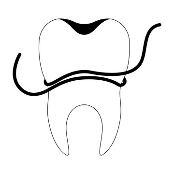 tooth with dental floss, black and white clip art preview