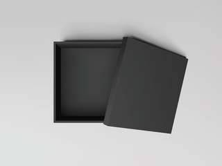 Black open empty squares cardboard box top view. Mockup template for design products, package, branding, advertising. Vector illustration.