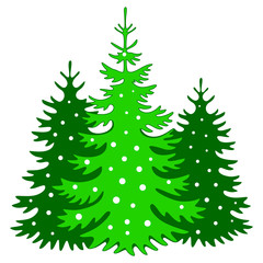 Obraz premium Christmas trees silhouette with snowflakes. Template for design, greeting card, invitation. Xmas card vector illustration isolated on white background.
