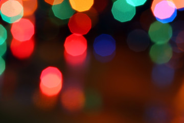 christmas card, pattern: defocused blurred abstract christmas lights background copy space, colorful bokeh, illumination decoration