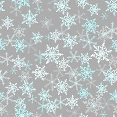 Winter seamless snowflake background pattern. Vector illustration. Grey.
