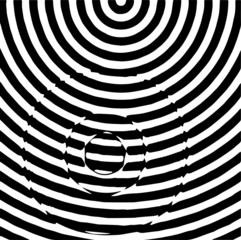 Radial waves with interference patterns, Black and white optical illusion style vector design	