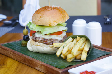 Hamburger and french fries