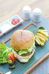 Hamburger and french fries