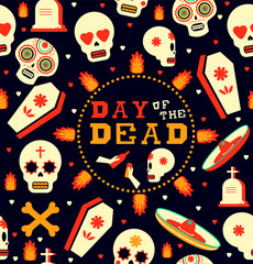 Day of the dead emoji skull seamless pattern art