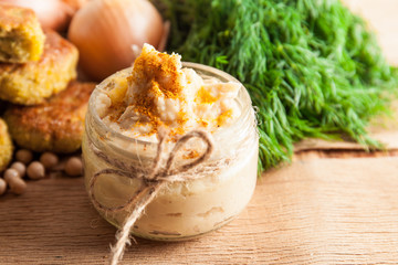 garlic hummus close up