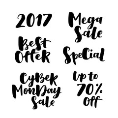Cyber monday sale lettering set. Advertising Poster design. Sale Discount Banner Label style. Vector hand drawn illustration